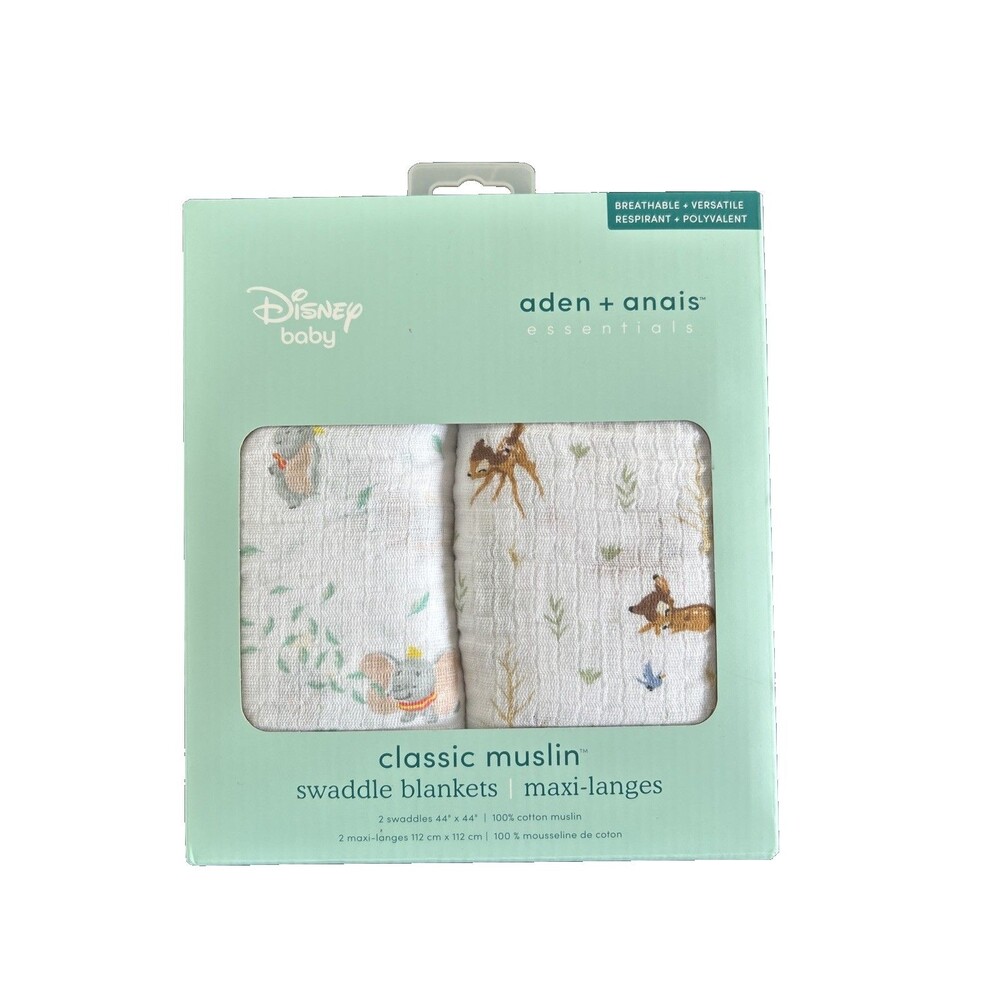 Aden & Anais Essentials Disney Baby Muslin Swaddle Blankets 2 Pack 44" x 44" NEW
